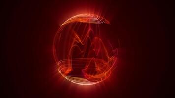 Seamless loop animation of an abstract orange red sphere made of glowing smooth waves and curvy energy lines on a shiny background , motion graphics , looped , 4k , 60 fps video