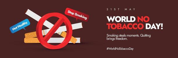 World No Tobacco Day. 31st May World No tobacco day celebration cover banner, post with banned sign on cigarettes. The theme for 2024 is Protecting children from tobacco industry interference. vector