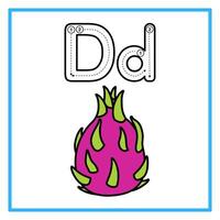 tracing alphabet flat dragon fruit illustration vector