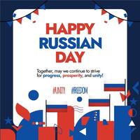Russia Independence Day. 12th June Russian National Day design post celebration social media post. Includes Russian flag and multiple geometric modern abstract shapes and patterns vector