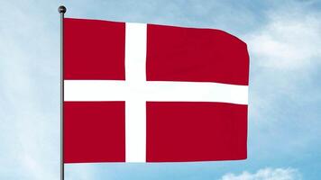 3d ilustração do a bandeira do Dinamarca é vermelho com uma branco escandinavo Cruz este estende para a arestas do a bandeira video