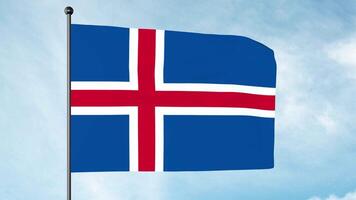 3d illustratie van de vlag van IJsland, IJsland nationaal vlag bestaande van een blauw veld- incorporeren een wit omrand rood kruis. video