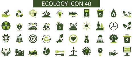 ecología plano íconos colocar. reciclar, ecológico, solar fuerza, viento fuerza, naturaleza, eléctrico coche íconos y más señales. plano icono recopilación. vector