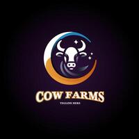 Cow and moon logo design template. illustration of a farm animal logo. vector