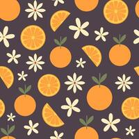 Oranges citrus seamless pattern. Juicy fruit summer background, digital paper. Exotic tropical botanicals. Minimalistic style. vector