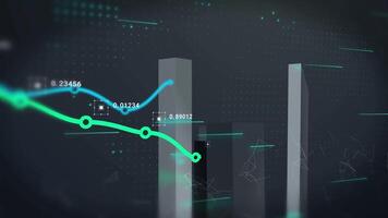 Trading market concept with financial graphs, glowing lines and diagram on digital screen video