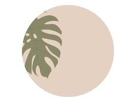 Tropical round background with monstera leaves. Pastel abstract background with plant leaf. Summer illustration with copy space for text vector