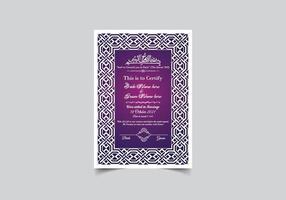 Muslim Contact Marriage Certificate Design Template vector