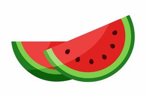 Fresh cut watermelon slice. Colorful illustration of ripe fruit. Concept of nutritious snacks, summer refreshment, natural sweetness. Graphic art. Isolated on white background. Print, design element vector