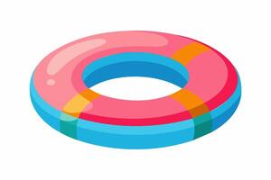 Brightly colored inflatable swim ring. Colorful float for summer swimming. Concept of summer, pool fun, vacation, and water safety. Graphic art. Isolated on white background. Print, design element vector