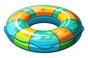 Brightly colored inflatable swim ring. Colorful float for summer swimming. Concept of summer, pool fun, vacation, and water safety. Graphic art. Isolated on white background. Print vector