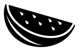 negro silueta de sandía rebanada. concepto de verano, frescura, fruta, y sano comiendo. gráfico Arte. aislado en blanco antecedentes. imprimir, logo, pictograma, diseño elemento vector