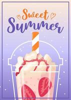 Sweet summer. strawberry cocktail with whipped cream. Whipped cream, berry topping. For menu, cafe, flyer, banner, postcards, banners for sale. vector