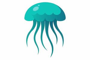 Jellyfish with flowing tentacles. Stylized oceanic medusa in pastel tones. Concept of ocean animal, sea creature. Graphic illustration. Print, icon, element for design. Isolated on white background vector