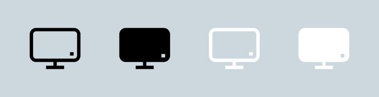 Desktop monitor icon set in black and white. Computer signs illustration. vector