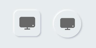 Desktop monitor solid icon in neomorphic design style. Computer signs illustration. vector