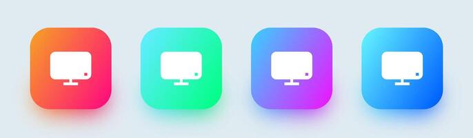 Desktop monitor solid icon in square gradient colors. Computer signs illustration. vector