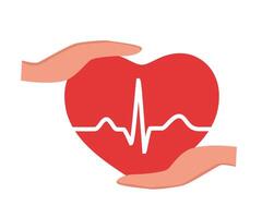 hipertensión conciencia símbolo. rojo corazón en manos. alto sangre presión conciencia concepto. vector