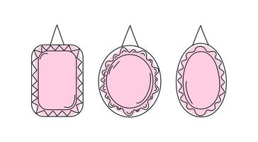 Cartoon empty frames, borders. Simple linear icons. Doodle, hand drawn collection of templates, backgrounds for text design. Congratulatory or wedding frames, layouts, space for text, photos. vector