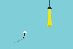 Business recruitment and headhunting concept with businessman with umbrella go to spotlight. Symbol of visionary, career opportunity, searching for exceptional talent individual. Eps10 illustration. vector