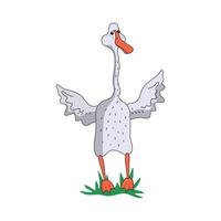 Funny goose bird on the grass. Animal, poultry, pet. Flat cartoon illustration on isolated background. vector