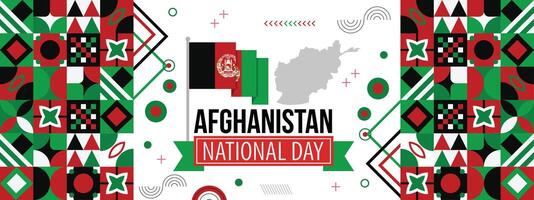 Afghanistan national day banner design. Afghanistan flag and map theme graphic art web background. Abstract celebration geometric decoration, red green black color. vector