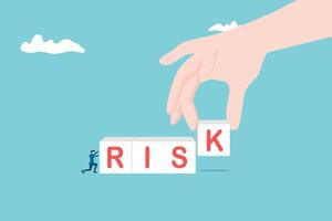 Businessman puts blocks with the word Risk and a house. Risky investments. Risk management concept. vector