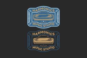 harmonic music instrument badge logo for music festival, studio and entertainment vector