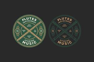 traditional flutes music instrument badge logo for music festival, studio and entertainment vector