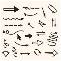 set of hand-drawn arrows with style doodle and line art vector