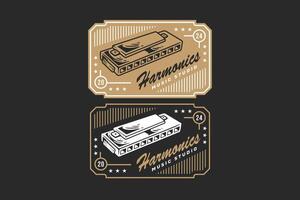 harmonica music instrument badge logo for music festival, studio and entertainment vector