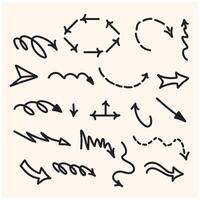 set of hand-drawn arrows with style doodle and line art vector