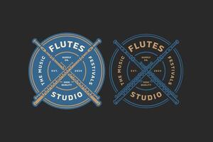 flutes music instrument badge logo for music festival, studio and entertainment vector