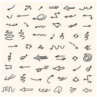 set of hand-drawn arrows with style doodle and line art vector