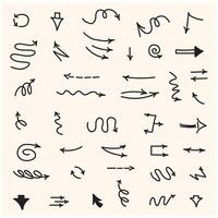 set of hand-drawn arrows with style doodle and line art vector