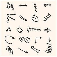 set of hand-drawn arrows with style doodle and line art vector