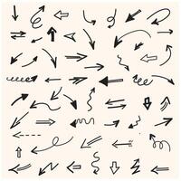 set of hand-drawn arrows with style doodle and line art vector