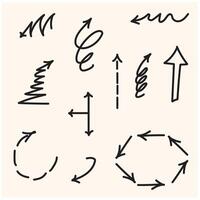 set of hand-drawn arrows with style doodle and line art vector