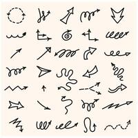 set of hand-drawn arrows with style doodle and line art vector