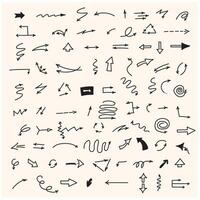 set of hand-drawn arrows with style doodle and line art vector