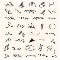 set of hand-drawn arrows with style doodle and line art vector