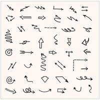 set of hand-drawn arrows with style doodle and line art vector