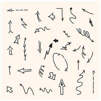 set of hand-drawn arrows with style doodle and line art vector