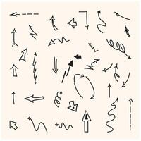 set of hand-drawn arrows with style doodle and line art vector