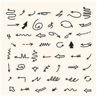 set of hand-drawn arrows with style doodle and line art vector