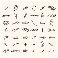 set of hand-drawn arrows with style doodle and line art vector