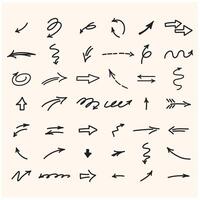 set of hand-drawn arrows with style doodle and line art vector