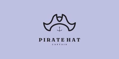 pirate hat logo line illustration design with anchor logo simple vector