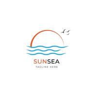 Sun sea beach logo template vector