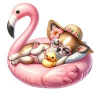 Chihuahua auf Flamingo schwimmt bezaubernd Chihuahua auf Flamingo schwimmt Clip Art png
